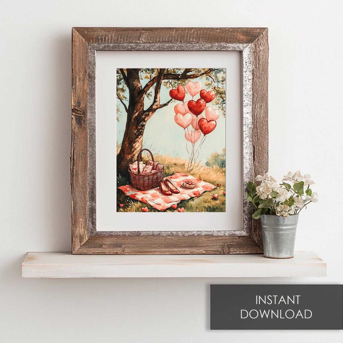 Heart Balloons And Picnic Basket Romantic Valentines Picnic Print - Image 6