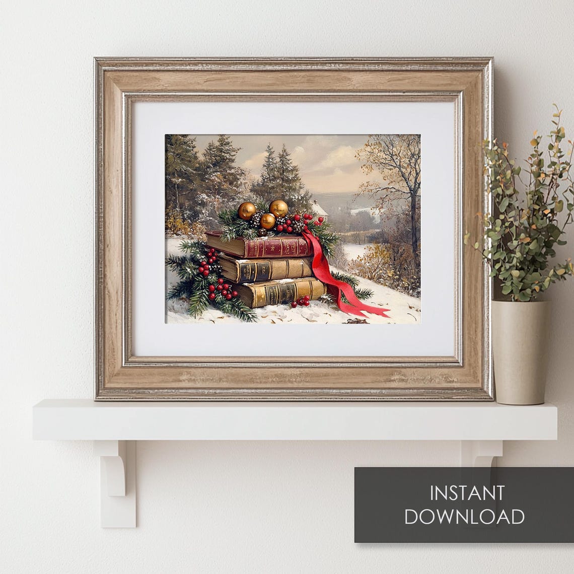 Stack Of Old Books Christmas Ornaments Book Lover Holiday Art Print - Image 6