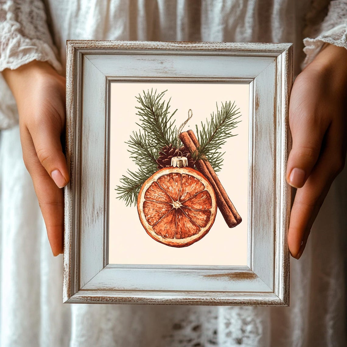 Dried Orange Slice Cinnamon Botanical Christmas Illustration Print - Image 3