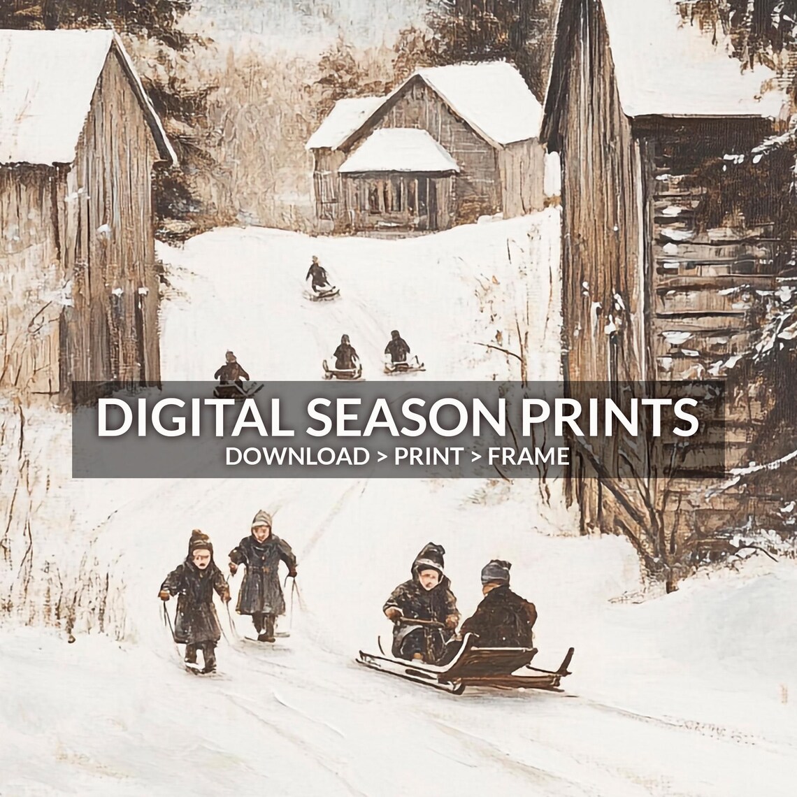 Children Sledding Snowy Hill Vintage Winter Wonderland Poster - Image 6