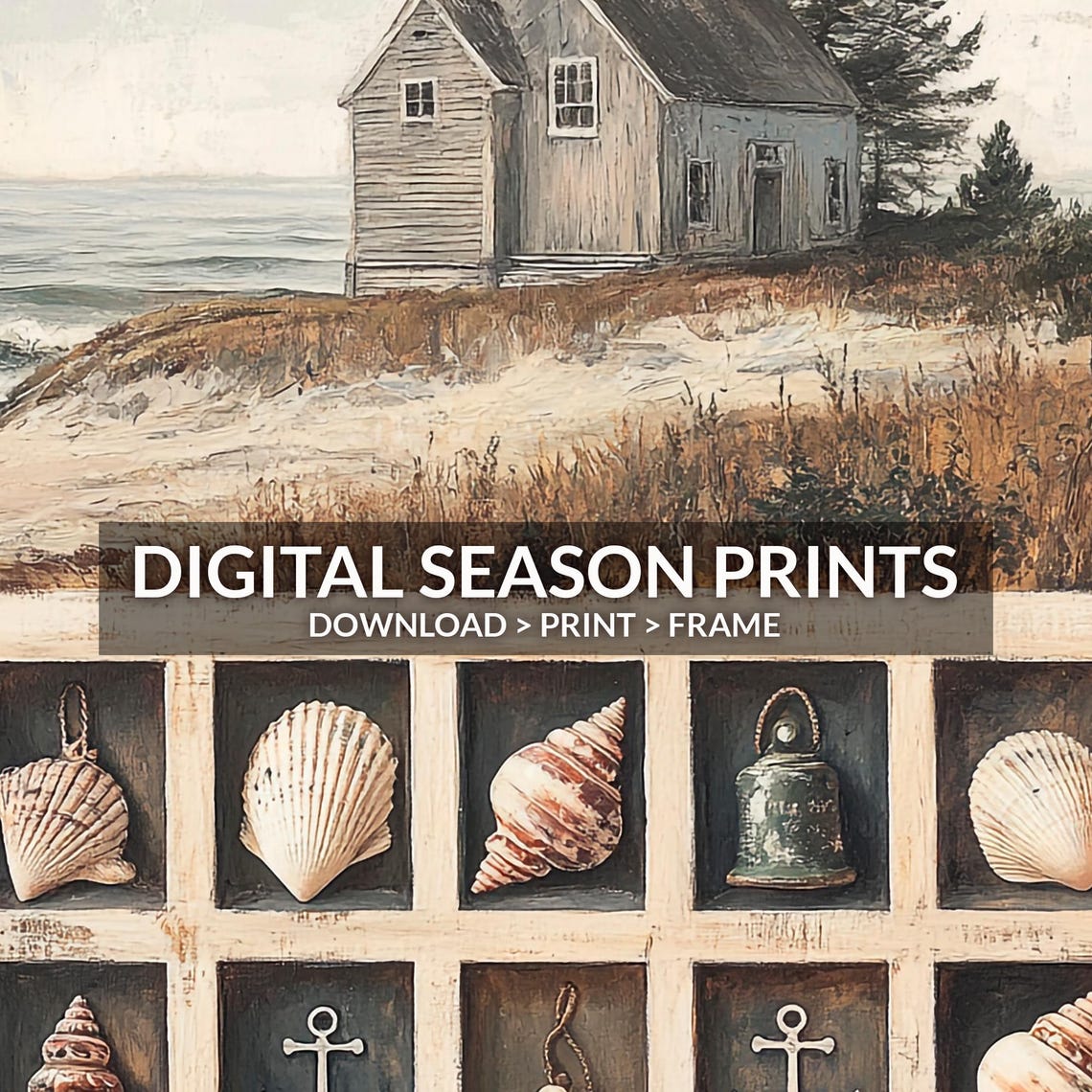 Coastal Cottage Nautical Christmas Vintage Seashell Collection Print - Image 6