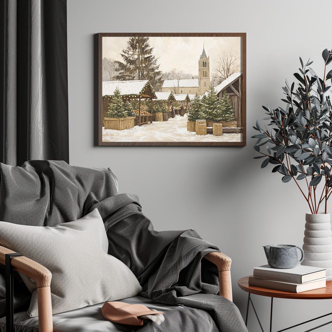 Christmas Tree Market Square Gothic Church Vintage Winter Town Poster - Image 4