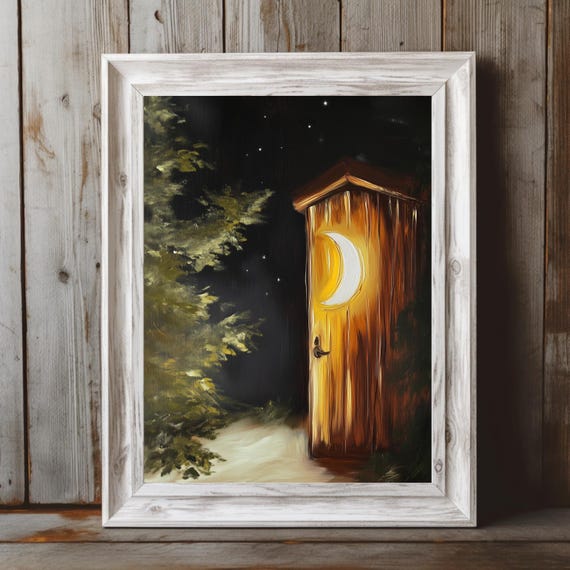 Vintage Outhouse Print Rustic Cabin Decor Guest Bathroom Wall Art Outdoor Adventure Artwork Campy Kitsch Art Mountain Home Decor
