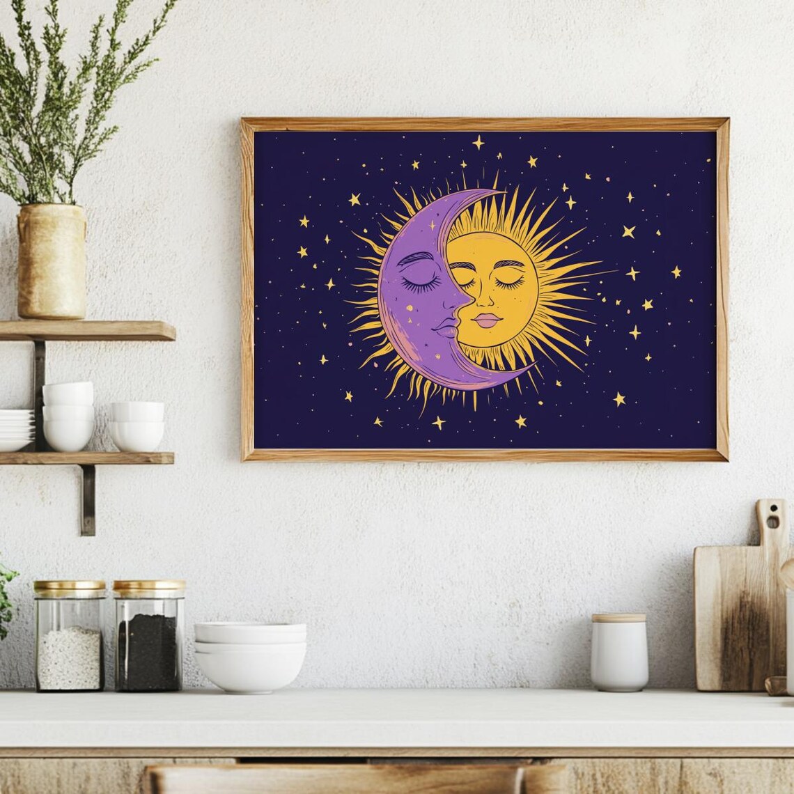Celestial Moon and Sun Art Print, Starry Sky - Image 4