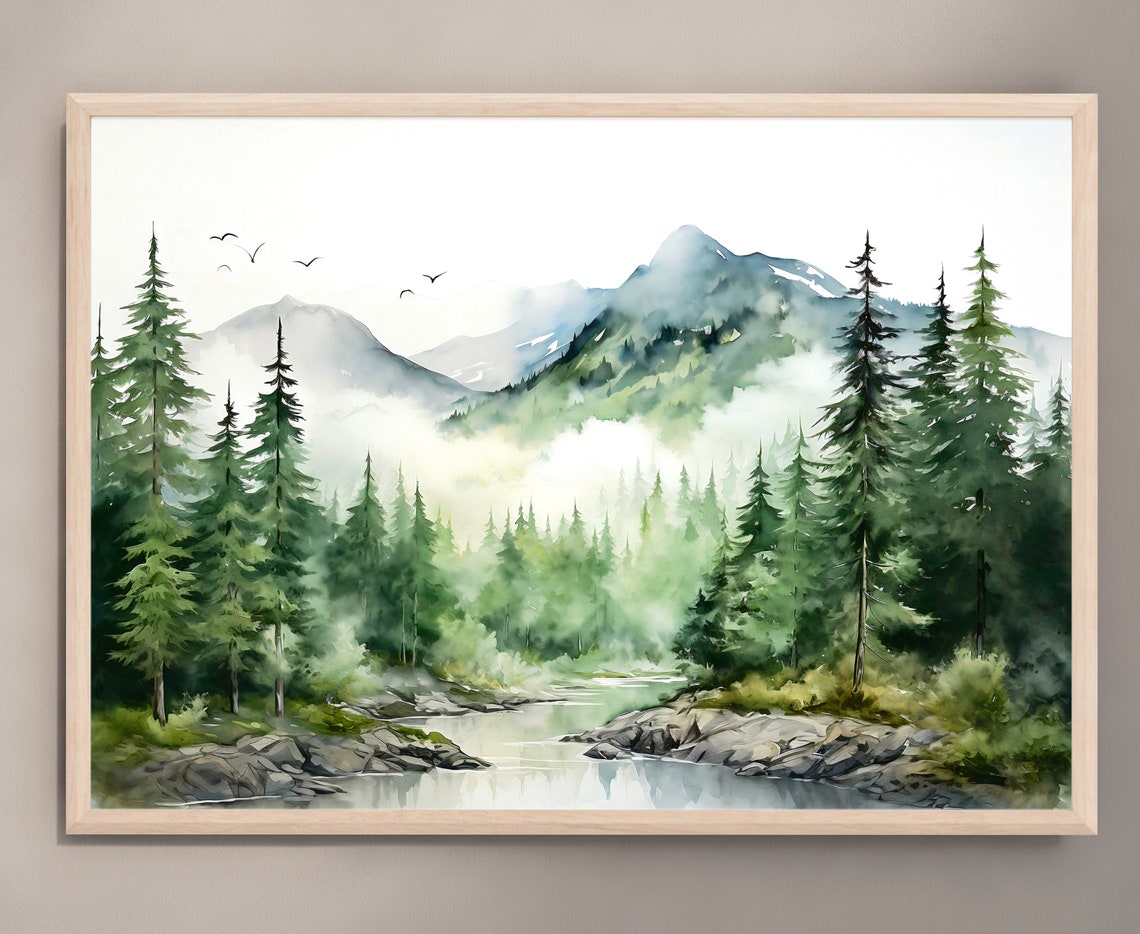 Turquoise Mountain River Rocky Falls Evergreen Forest Poster - Image 3