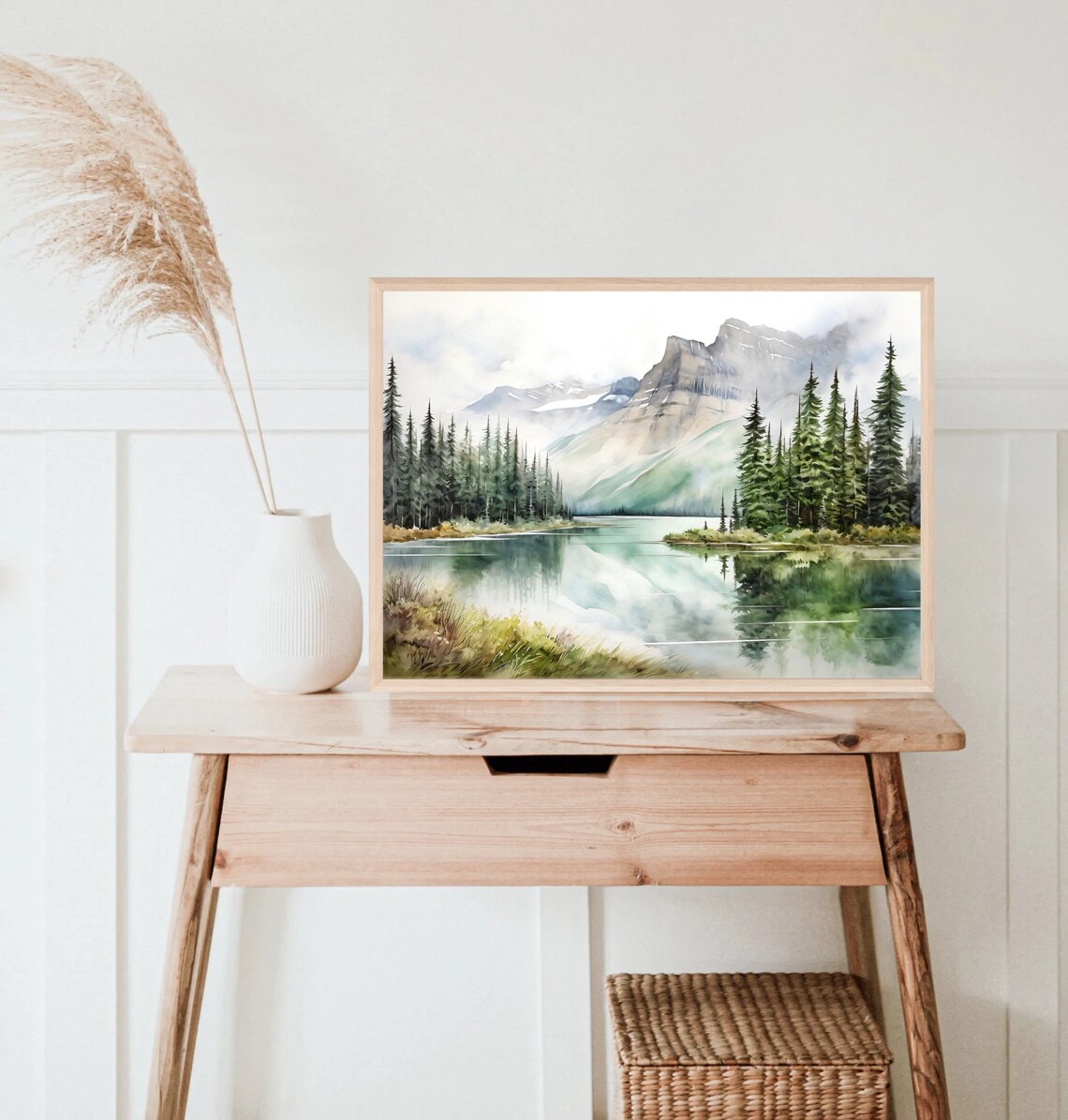 Banff National Park Rocky Peak Still Lake Reflection Pines Poster - Image 3