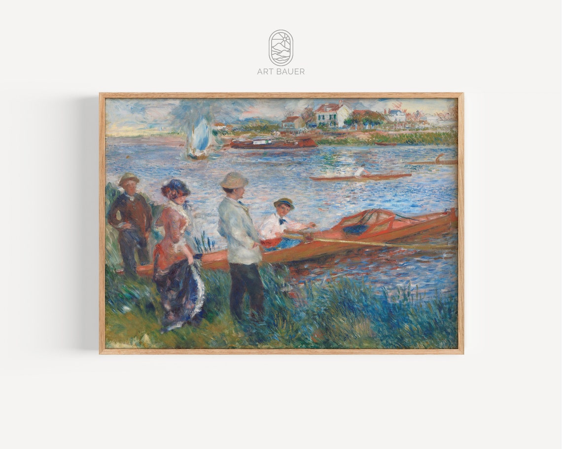 Oarsmen At Chatou Auguste Renoir Vintage French Oil Painting Sailboat Illustration Lakehouse Decor Impressionist Art 1879