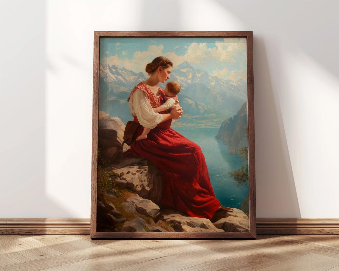 Woman Holding Her Baby Motherhood Artwork Mother And Child Print Motherhood Art Gift For Mom Poster Print - Image 4