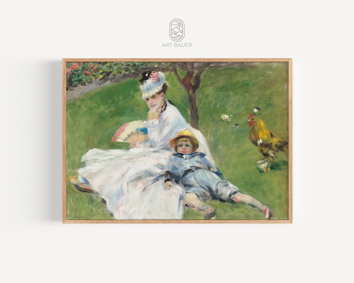 Renoir Madame Monet And Her Son Garden Picnic Fan Impressionist Scene Print