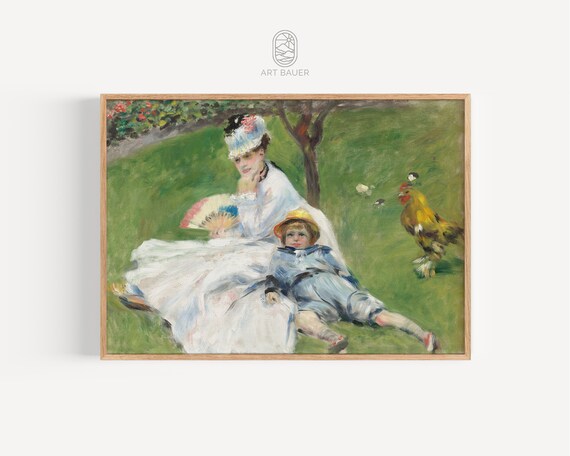 Renoir Madame Monet And Her Son Garden Picnic Fan Impressionist Scene Print