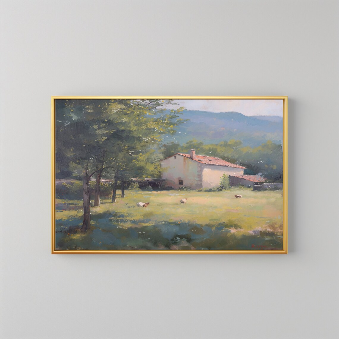 Vintage Farmhouse Print Landscape Art Green Nature Wall Art Country Landscape Painting Rustic Farm Life Art Instant - Image 2