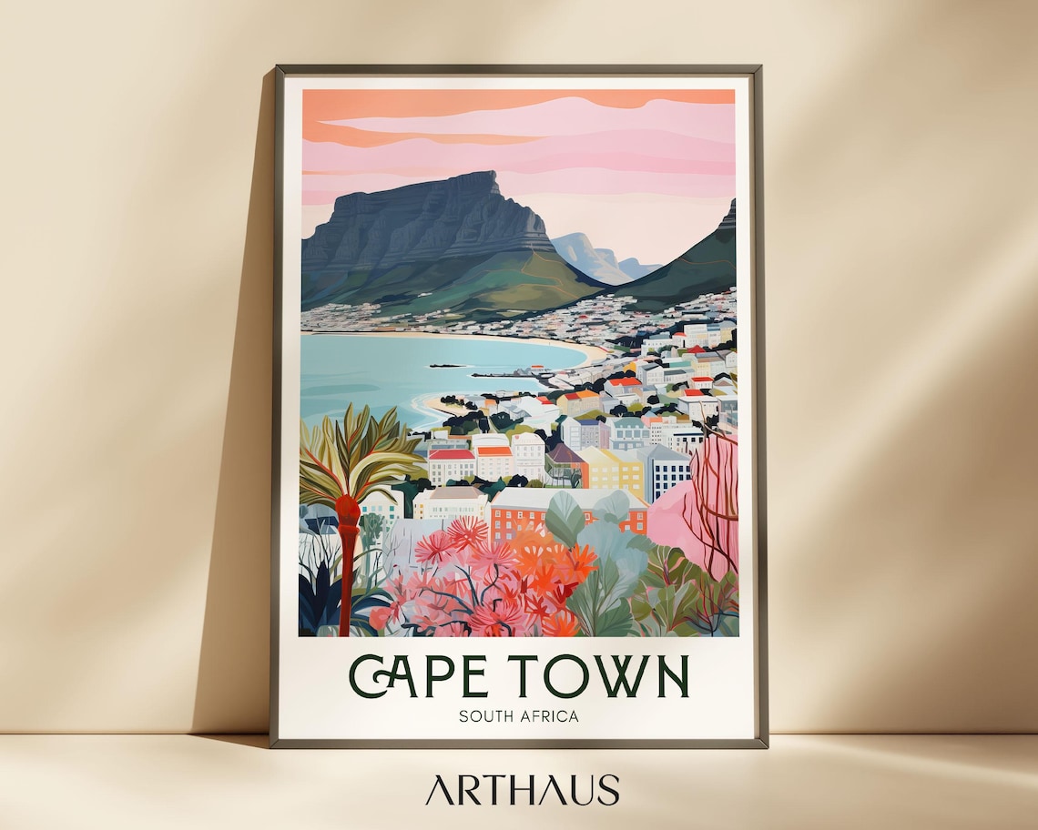 Cape Town South Africa Table Mountain Bay Retro Travel Poster