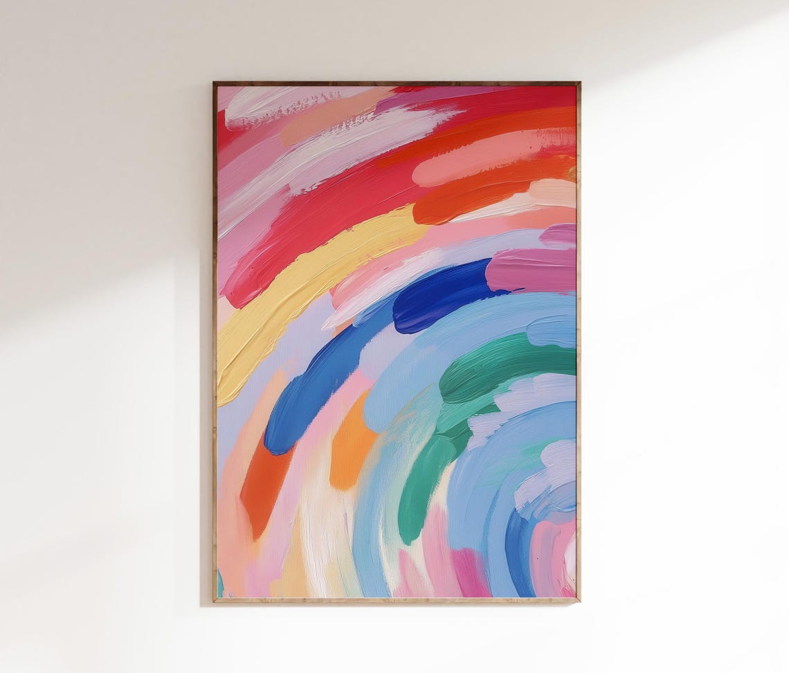 Rainbow Brushstroke Swirl Maximalist Colorful Abstract Poster