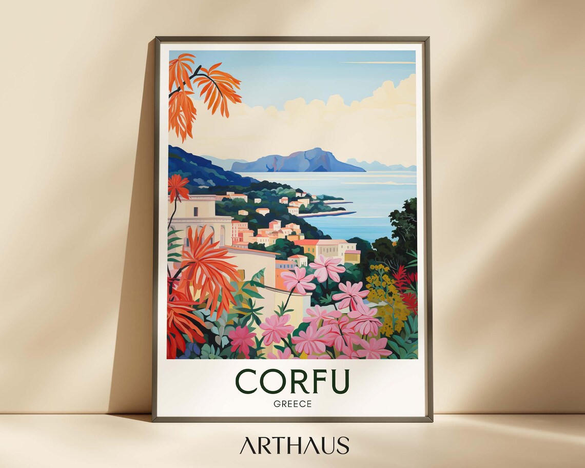 Corfu Travel Poster, Maximal Mid-Century Decor