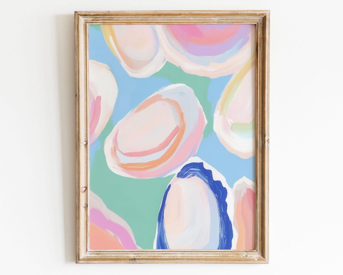 Pastel Seashells Abstract Coastal Blue Oyster Shell Beach Poster