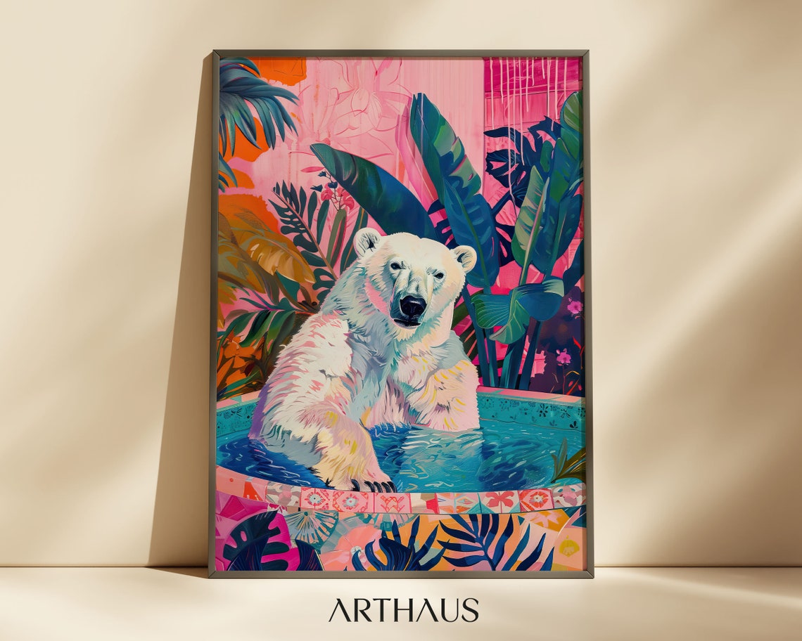 Bathroom Wall Art Dopamine Decor Bear In Bath Wall Art Trendy Wall Art Colorful Decor Living Room Print