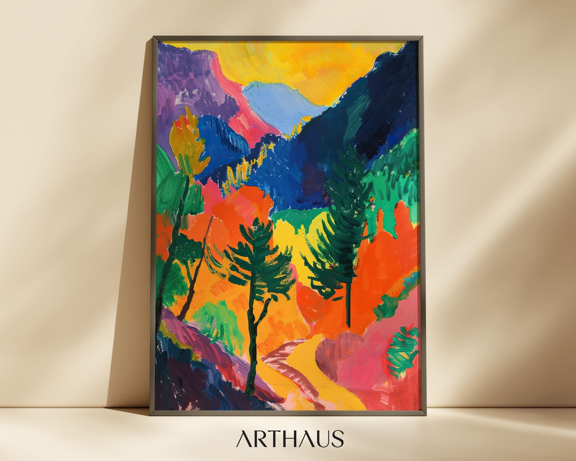 Abstract Mountain Landscape Fauvist Colorful Valley Vista Poster