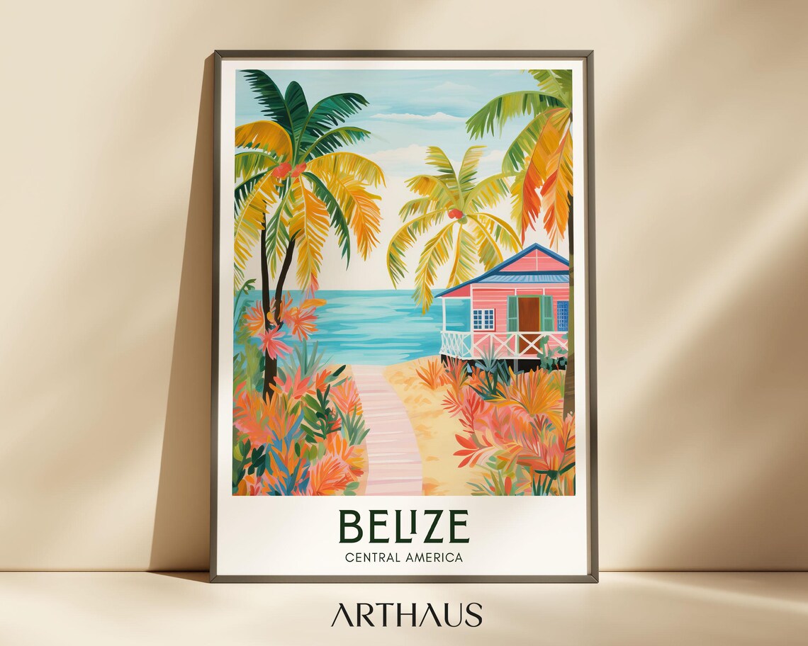 Belize Retro Travel Poster, Central America Travel Poster