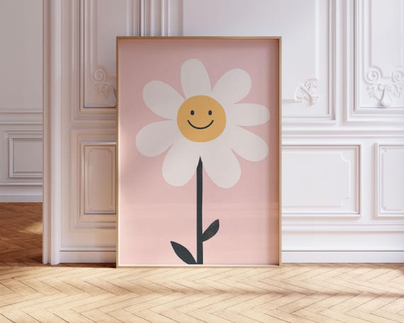 Pink Flower Nursery Print Boho Kids Room Wall Art