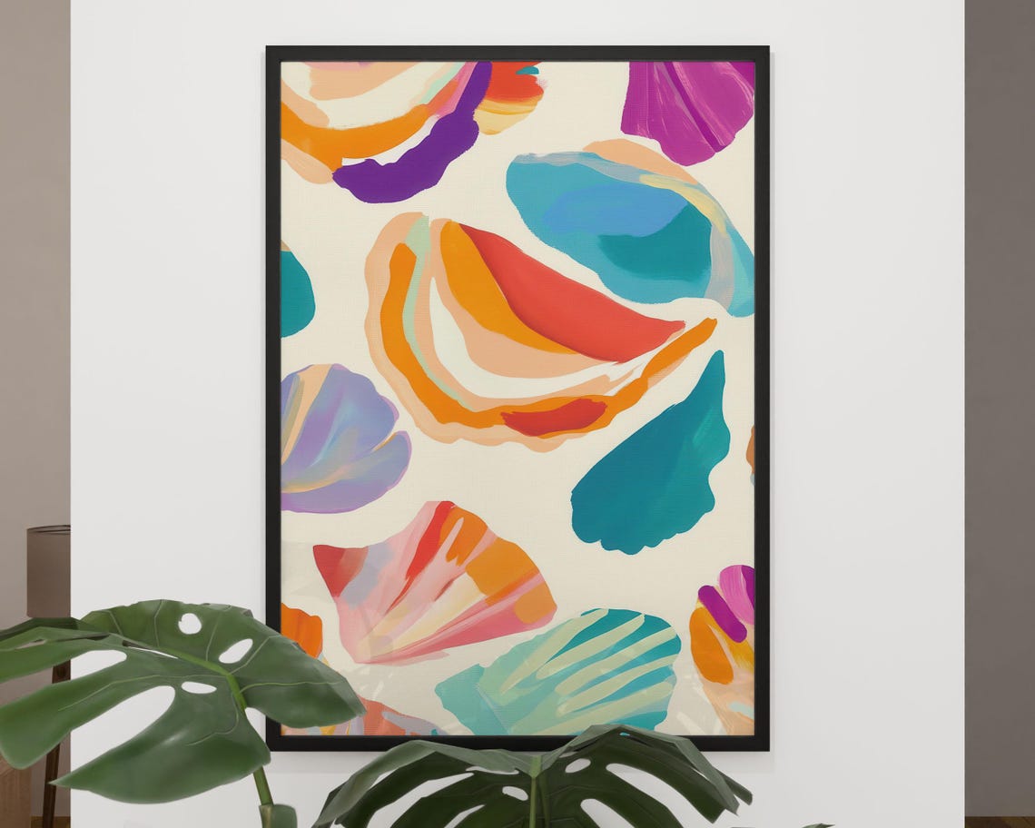 Colorful Abstract Seashells Pattern Beach Coastal Modern Shells Poster