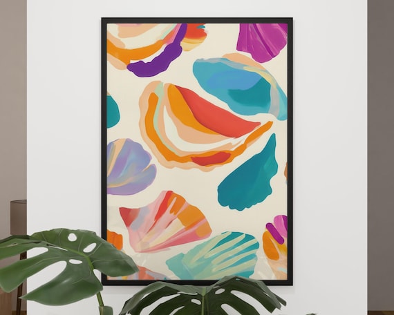 Colorful Abstract Seashells Pattern Beach Coastal Modern Shells Poster
