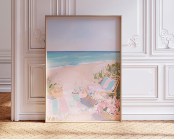 Dreamy Pastel Beach Lounge Chair Ocean Escape Coastal Art Poster