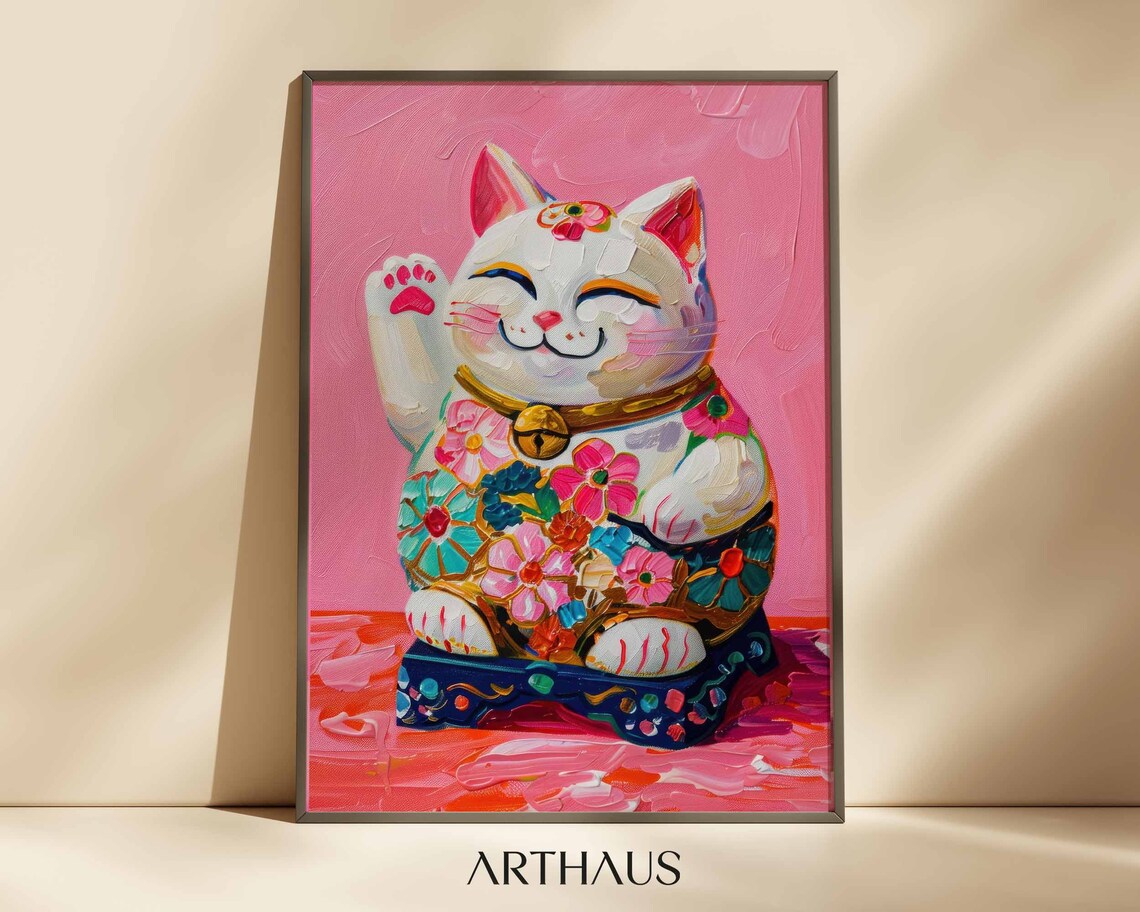 Lucky Cat Maneki Neko Maximalist Wall Art Print