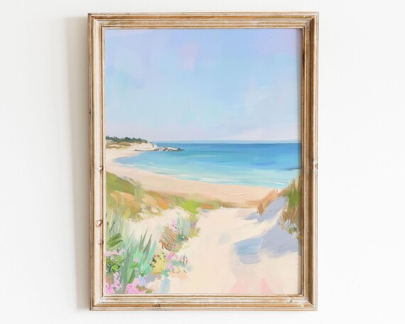 Coastal Beach Path Art Pastel Seascape Framed Turquoise Ocean Wall Decor Poster