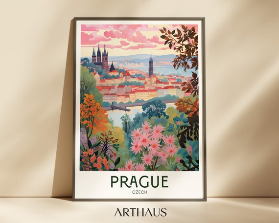 Prague Retro Travel Poster, Vintage Europe Art Print