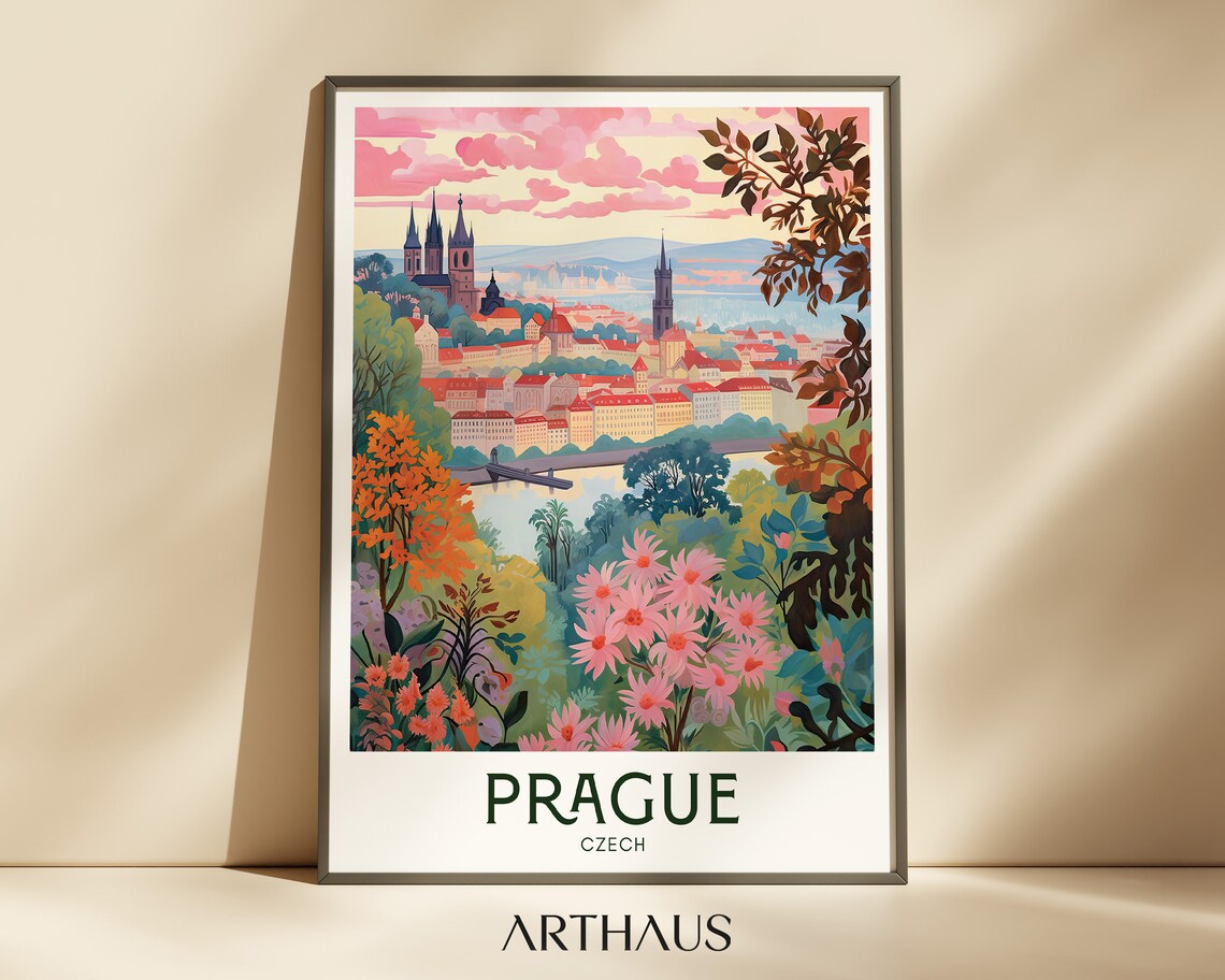 Prague Retro Travel Poster, Vintage Europe Art Print