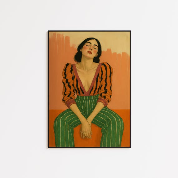 Bold Serenity Modern Feminine Wall Art Striped Outfit Portrait Print