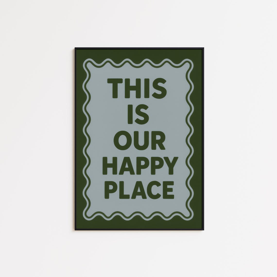 This Is Our Happy Place Retro Green Blue Wavy Quote Wall Art