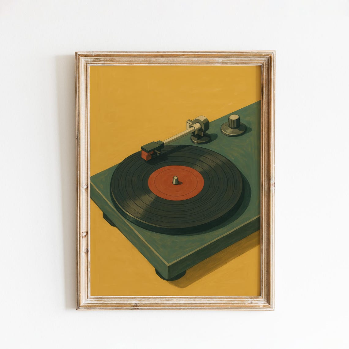Retro Vinyl Record Player Turntable Mustard Yellow Music Poster