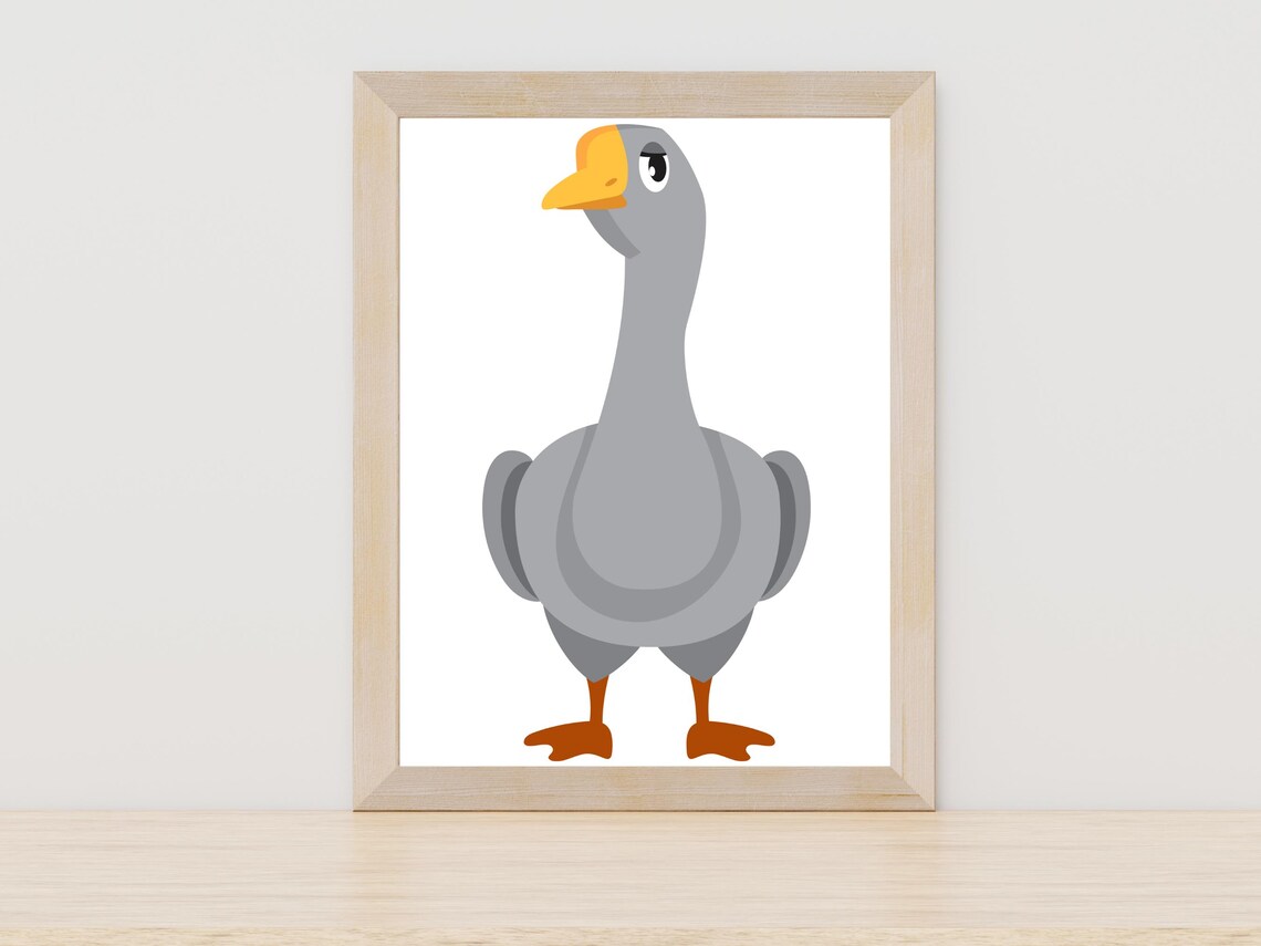 Cute Cartoon Goose Bird Illustration Nursery Animal Kids Wall Art