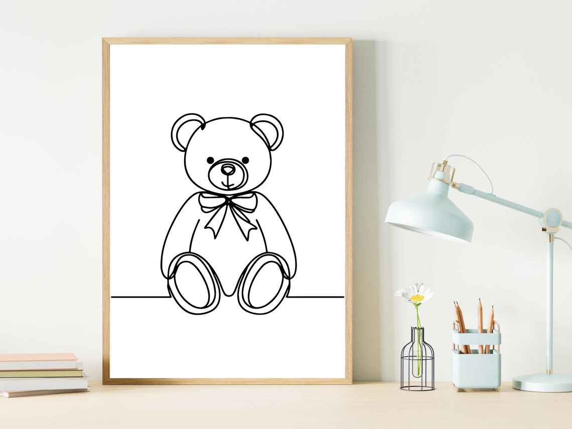 Sweet Teddy Bear Nursery One Line Art Baby Room Gift Wall Art - Image 2