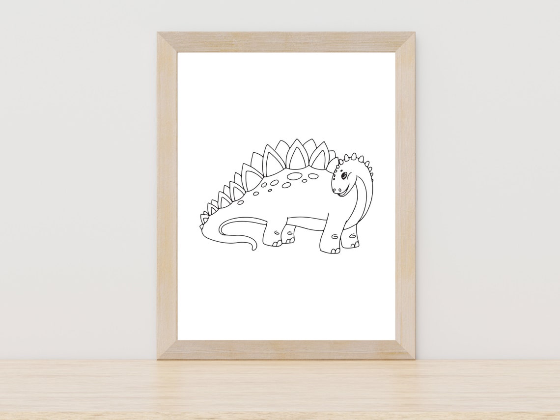 Cute Stegosaurus Dinosaur Line Art Kids Room Jurassic Decor Poster