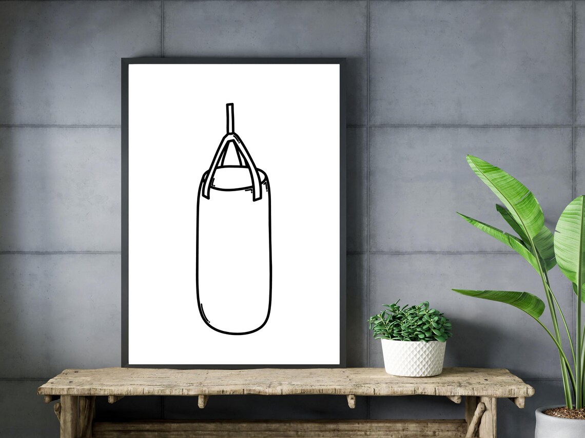 Boxing Punchbag Minimal Line Art Home Gym Fitness Decor Wall Art - Image 3