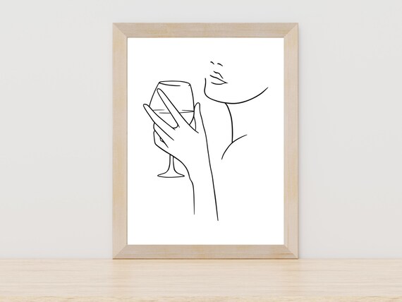 Wine Tasting Hand with Glass Minimalist Line Art Kitchen Poster