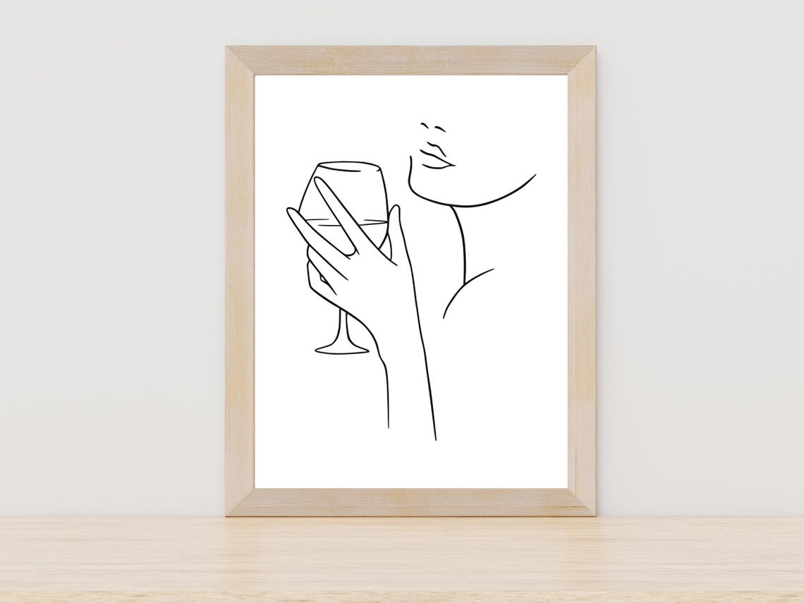 Wine Tasting Hand with Glass Minimalist Line Art Kitchen Poster