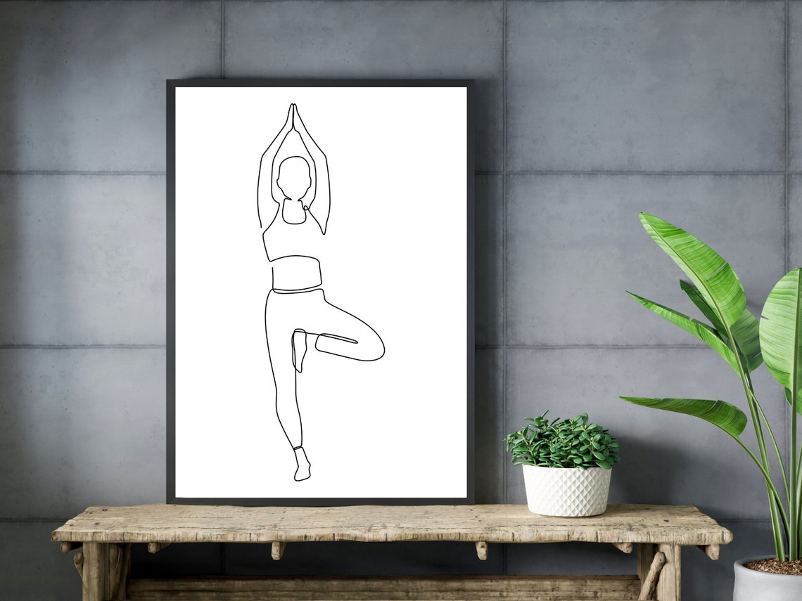 Yoga Tree Pose One Line Drawing Minimalist Wellness Practice Poster - Image 3