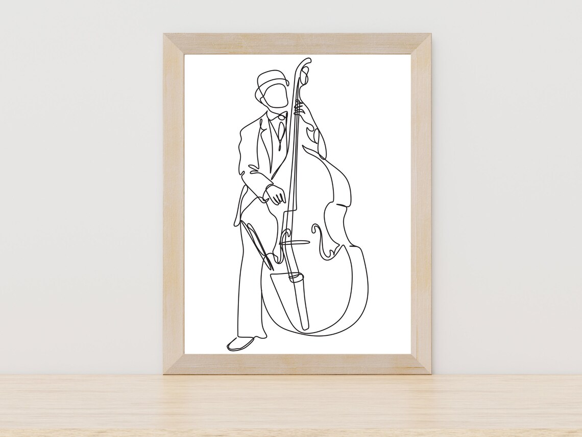 Jazz Musician Playing Double Bass Upright Minimalist Line Art Poster