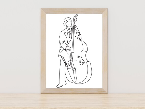 Jazz Musician Playing Double Bass Upright Minimalist Line Art Poster