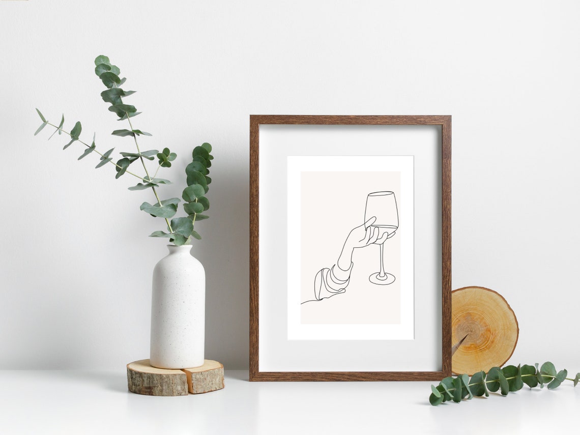 Hand Holding Wine Glass Single Line Drawing Elegant Bar Decor Poster - Image 2