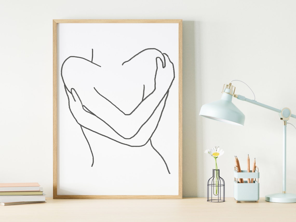 Woman Embracing Herself Self Love One Line Drawing Wellness Poster - Image 4