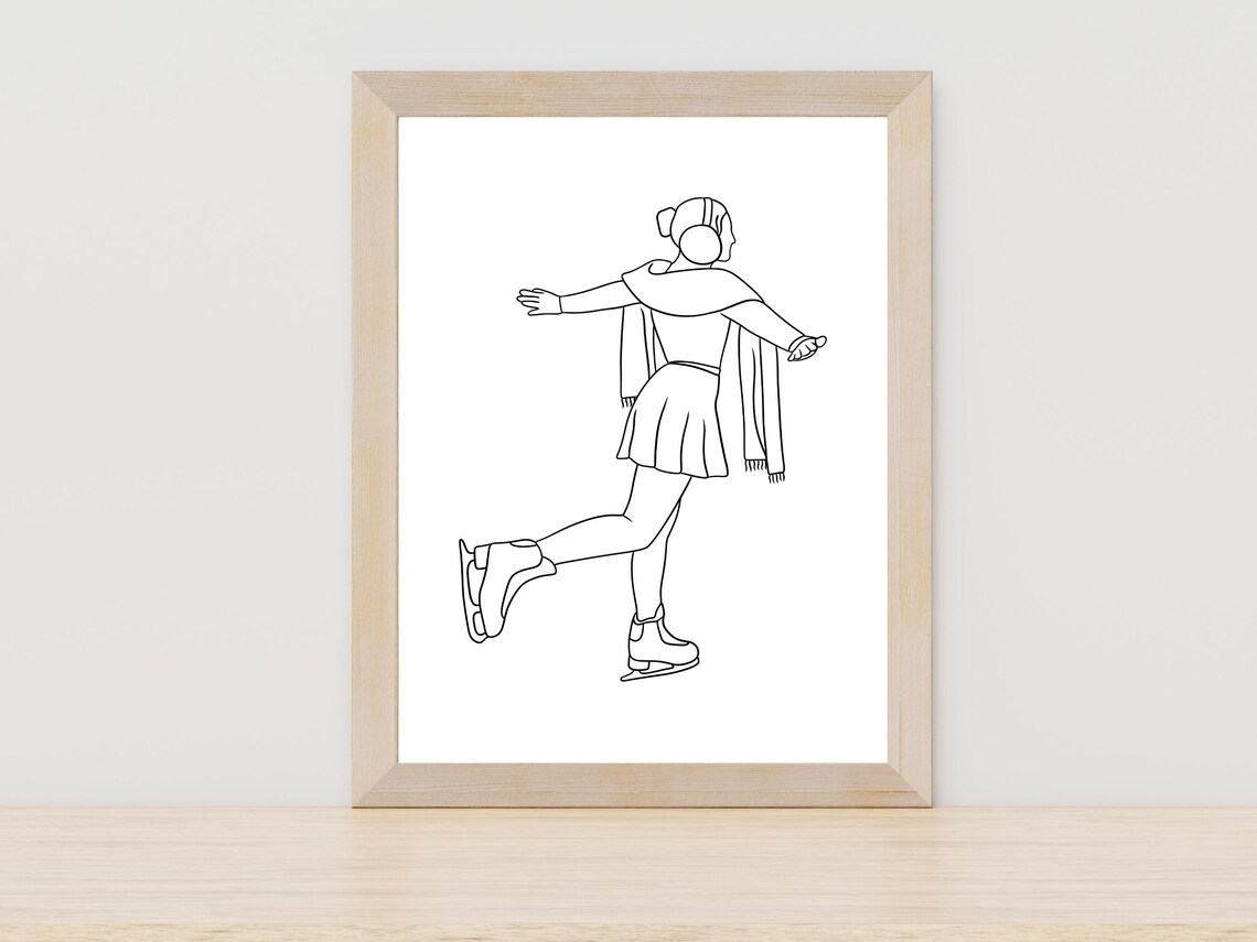 Female Figure Skater Glide Minimalist Winter Line Art Poster