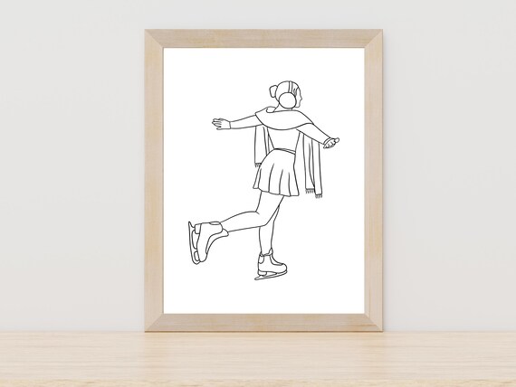Female Figure Skater Glide Minimalist Winter Line Art Poster