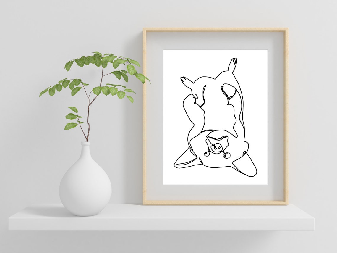 Playful Upside Down Dog Rolling on Back Single Line Art Poster - Image 2