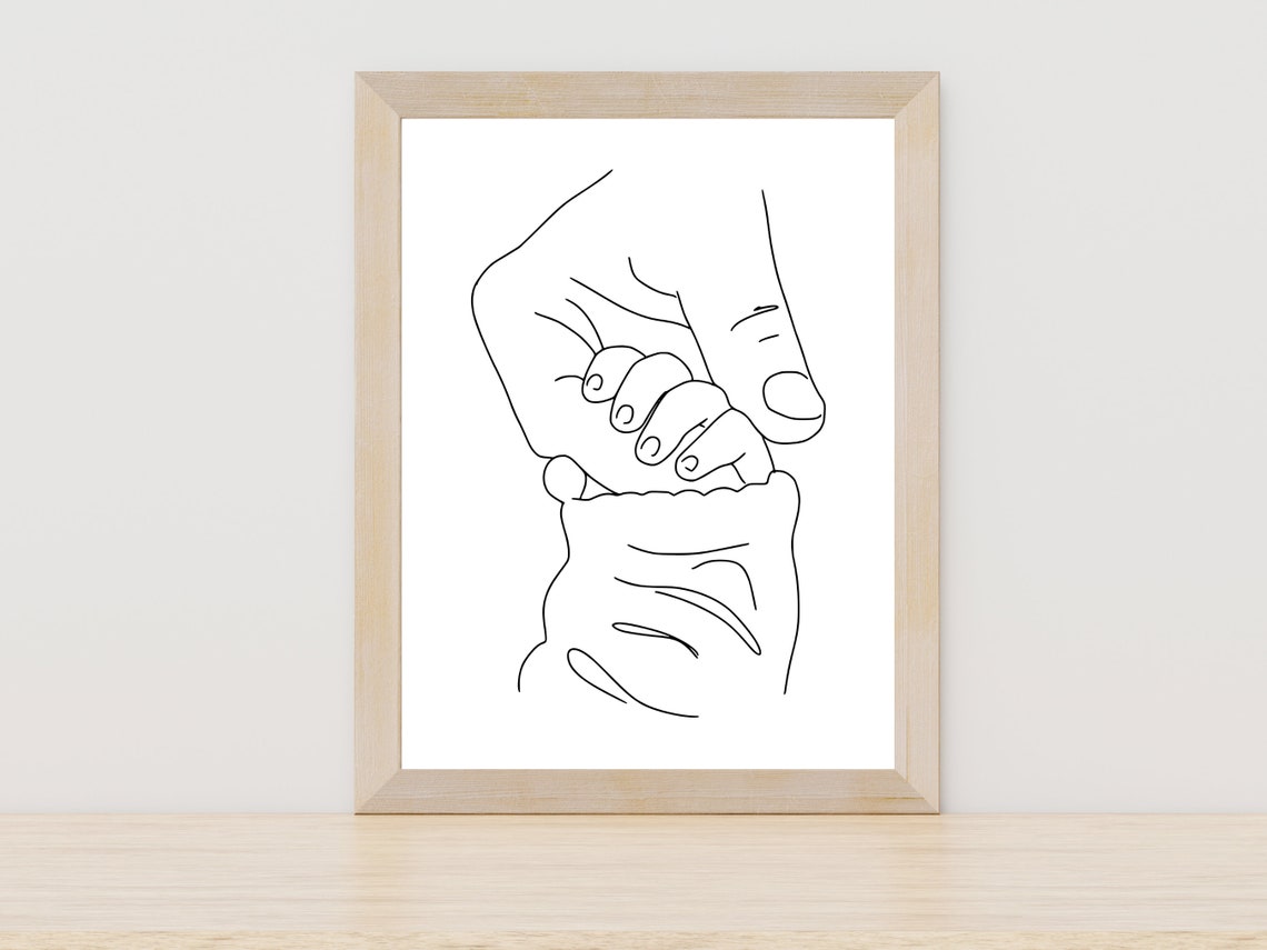 Parent and Child Holding Hands Single Line Art Family Love Poster