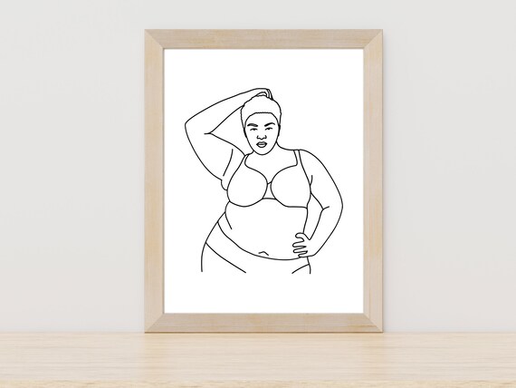 Curvy Woman Hand On Head Pose Line Art Body Positive Beauty Poster