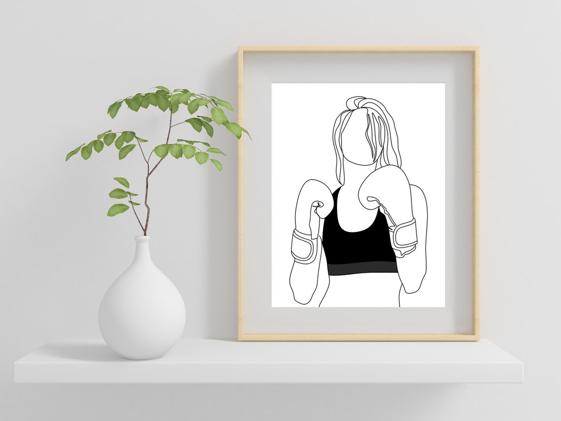 Female Boxer With Gloves Line Art Strong Woman Gym Decor Poster - Image 2